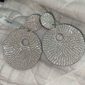 Felt Beaded white circular earrings